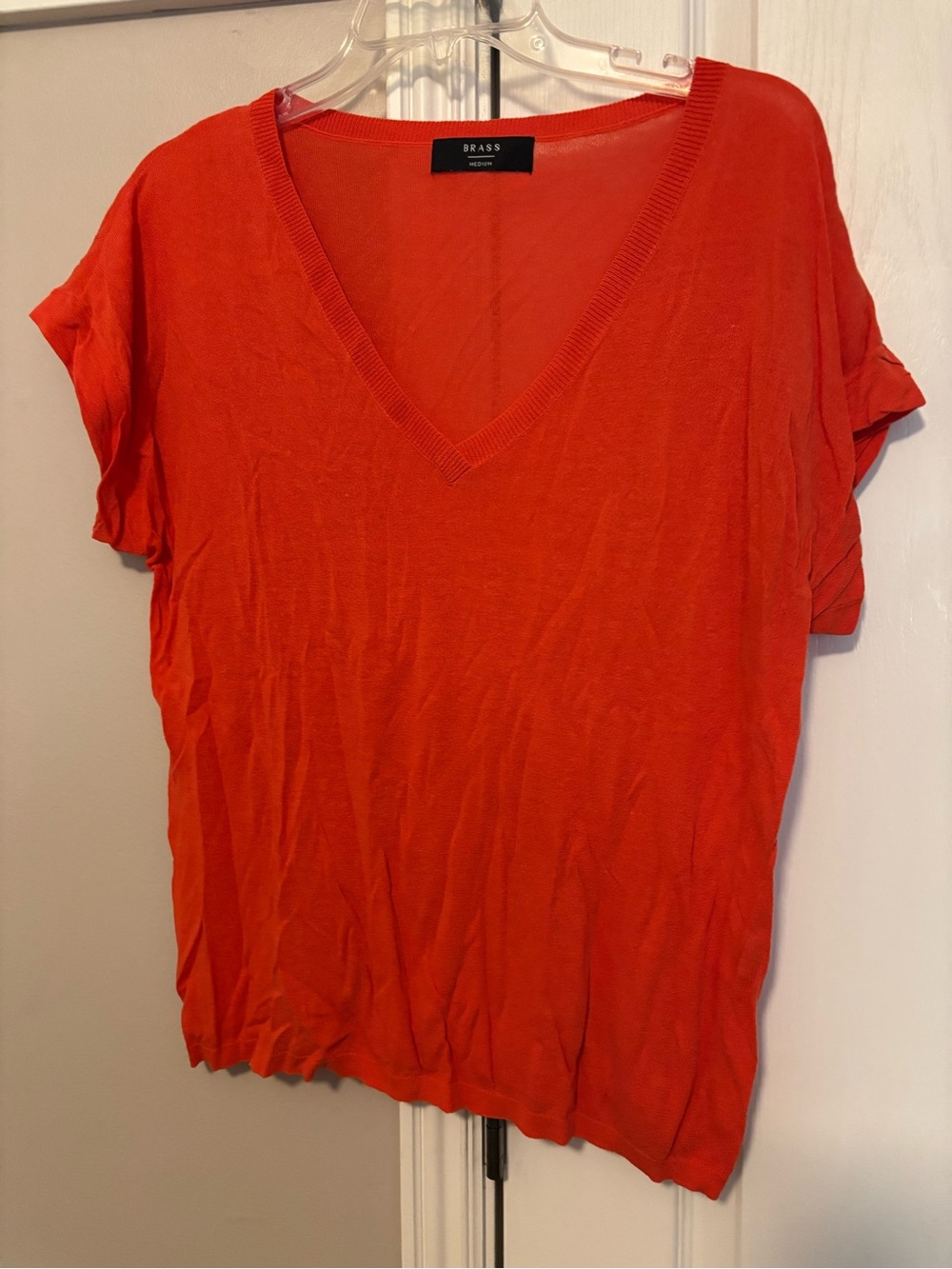 BRASS Women's V-Neck Short Sleeve Top in Bright Orange